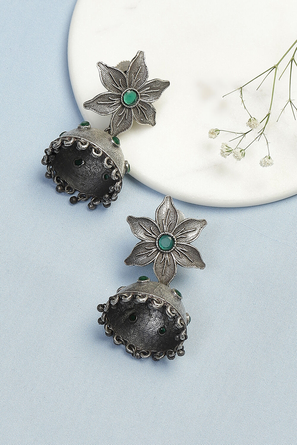 Green Oxidised Jhumkas image number 0