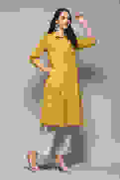 Mustard Natural Doby Straight Yarndyed 2 Piece Set image number 5