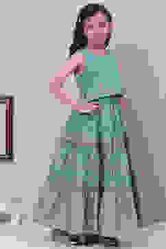 Green Art Silk Flared Lehenga image number 5