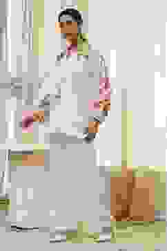 Off-White Embroidered Straight Co-ord Set image number 3