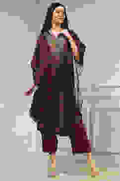 Blue and Brown Satin Printed Kaftan-Style Kurta Set image number 6