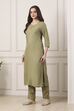 Sap Green Embroidered Straight Kurta Set image number 3