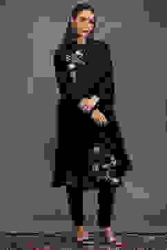 Rohit Bal Black Silk Chanderi Floral Straight Suit Set image number 5