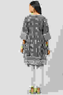 Navy LIVA Flared Printed Kurti image number 4