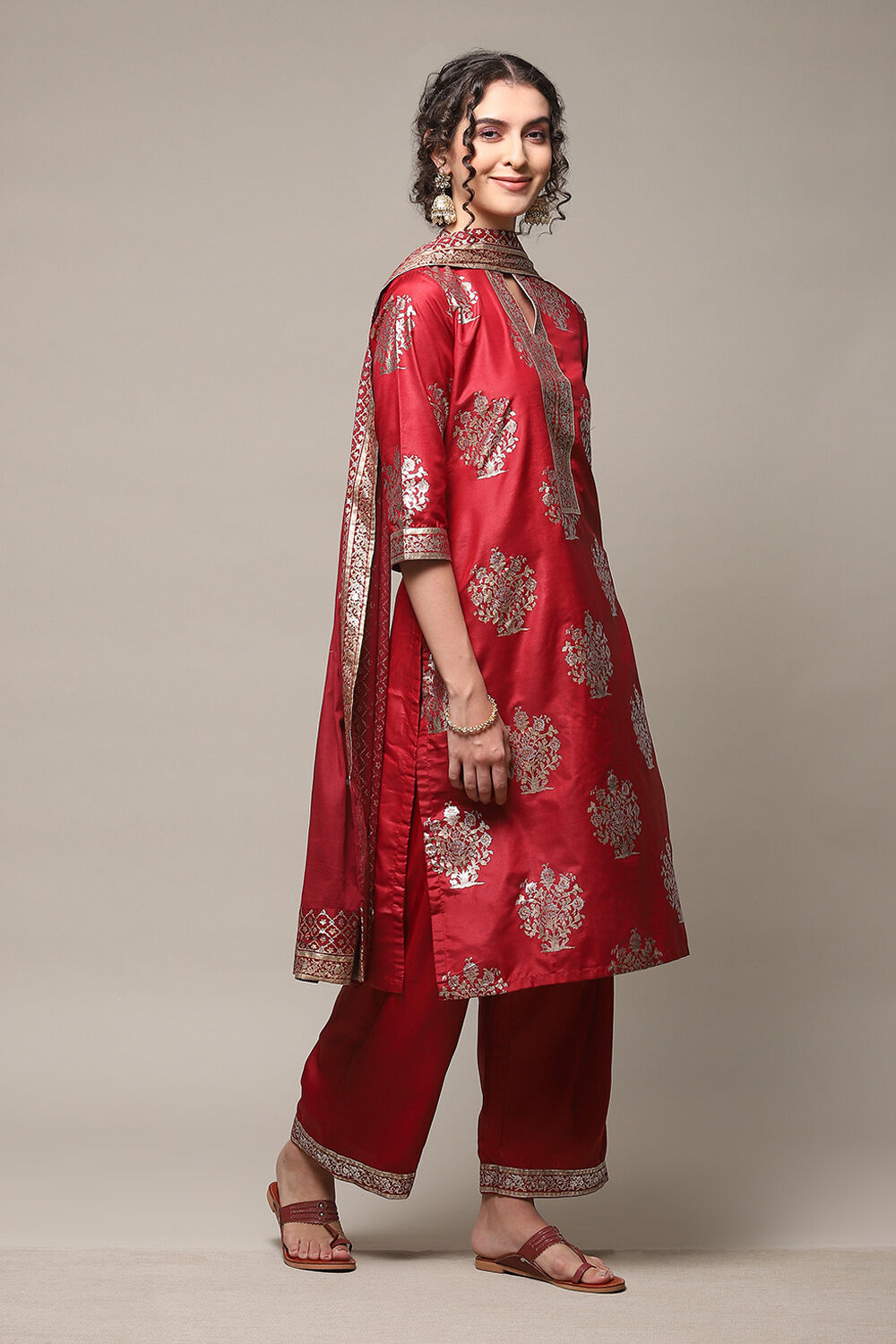 Sap Green Art Silk Straight Kurta Palazzo Suit Set image number 6