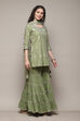 Sap Green Cotton Blend Straight Kurta Garara Suit Set image number 6
