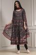 Black Cotton Fitted Anarkali Suit Set image number 6