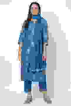 Royal Blue Straight Kurta Regular Pants Suit Set image number 0