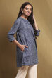 Ink Blue Knitted Block-Print Winter wear Short Kurta image number 4