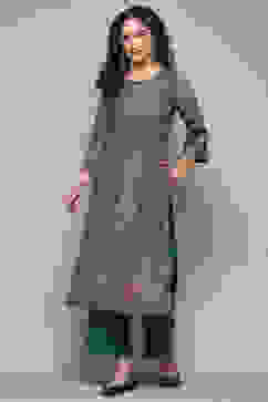 Blue Cotton Blend Straight Yarndyed 2 Piece Set image number 6