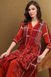 Red Geometric Hand-Blocked Printed Straight Kurta Set image number 7