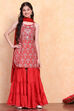 Red Printed Strappy Straight Suit Set