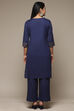 Blue Cotton Blend Straight Kurta Palazzo Suit Set image number 4