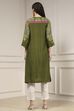 Olive Green Printed Straight Kurta image number 3