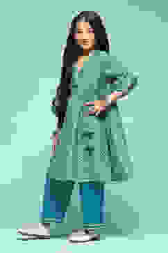 Green Polyester Gathered Printed 2 Piece Set image number 3