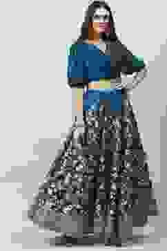 Blue Cotton Blend Lehenga Set image number 4