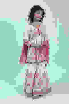 Off-White and Pink Cotton Peplum Suit Set image number 6