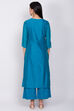Blue Poly Cotton Straight Kurta Palazzo Suit Set image number 5