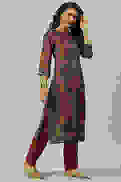 Burnt Orange Rayon Straight Printed Kurta image number 2