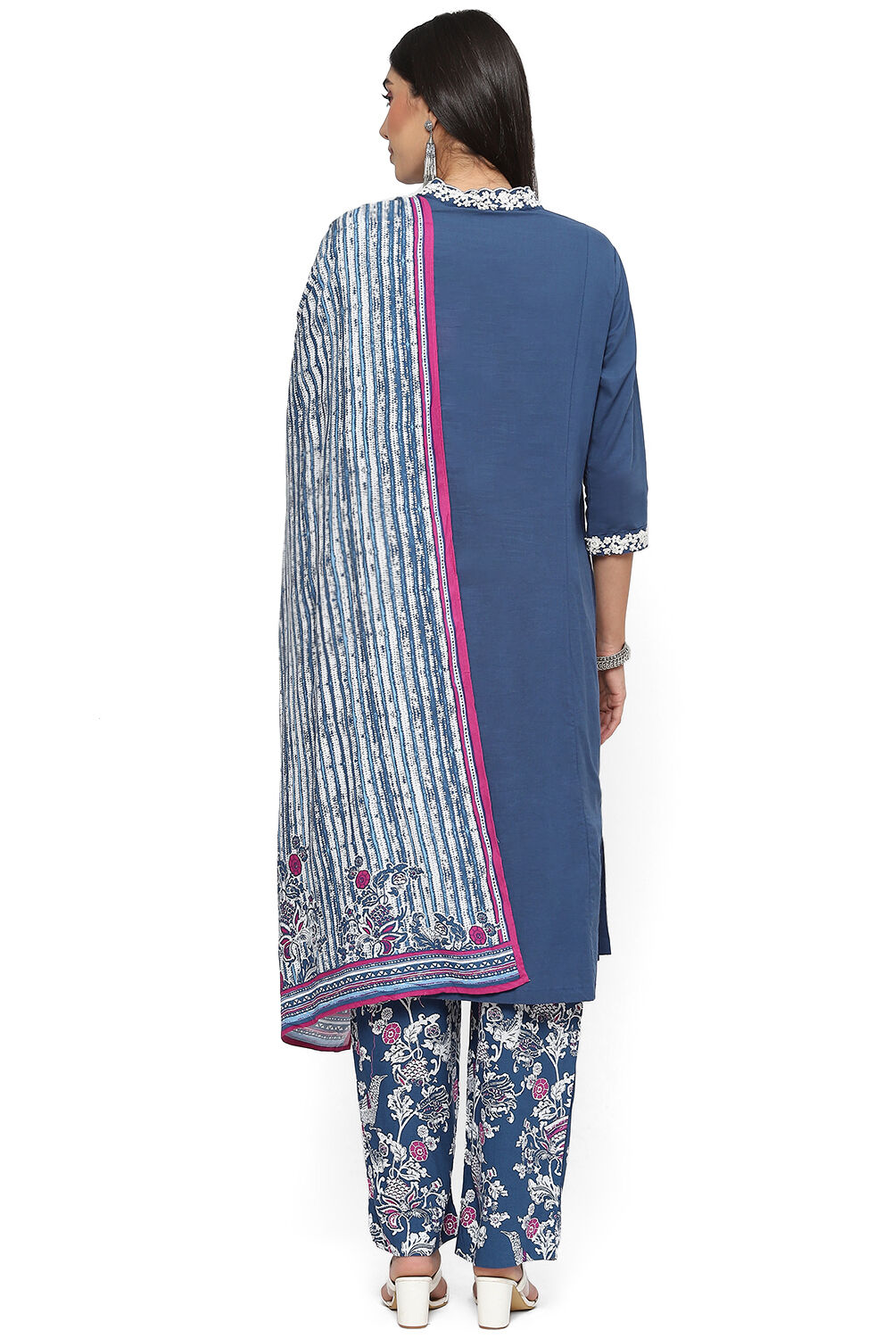 Blue Cotton A-Line Kurta Palazzo Suit Set image number 4