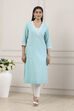 Blue Cotton Lace Trim Straight Kurta image number 5