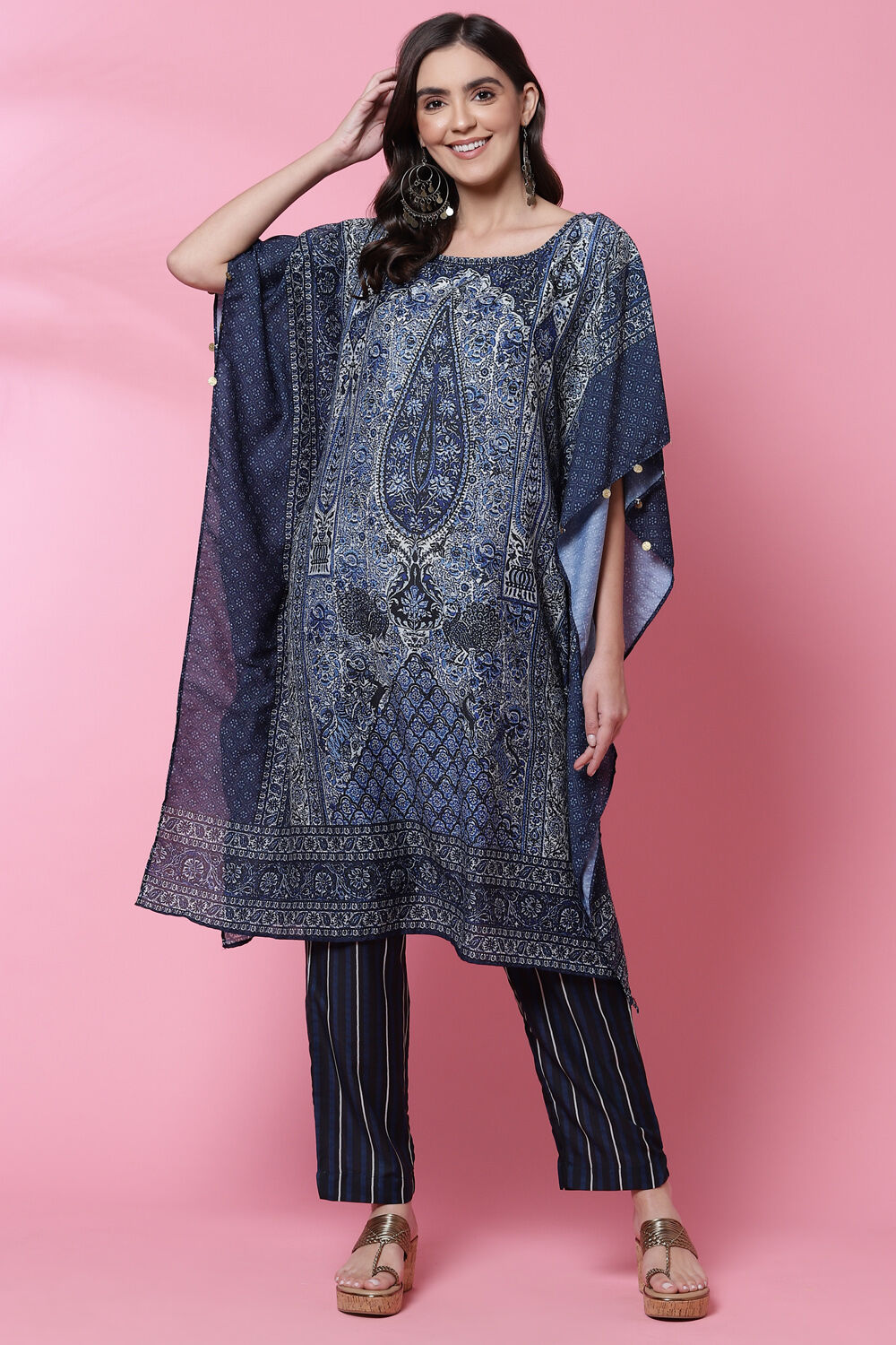 Indigo Art Silk Kaftan Set image number 0