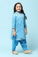 Turquoise Cotton Straight Printed Kurta Patiala Salwar Suit Set image number 6
