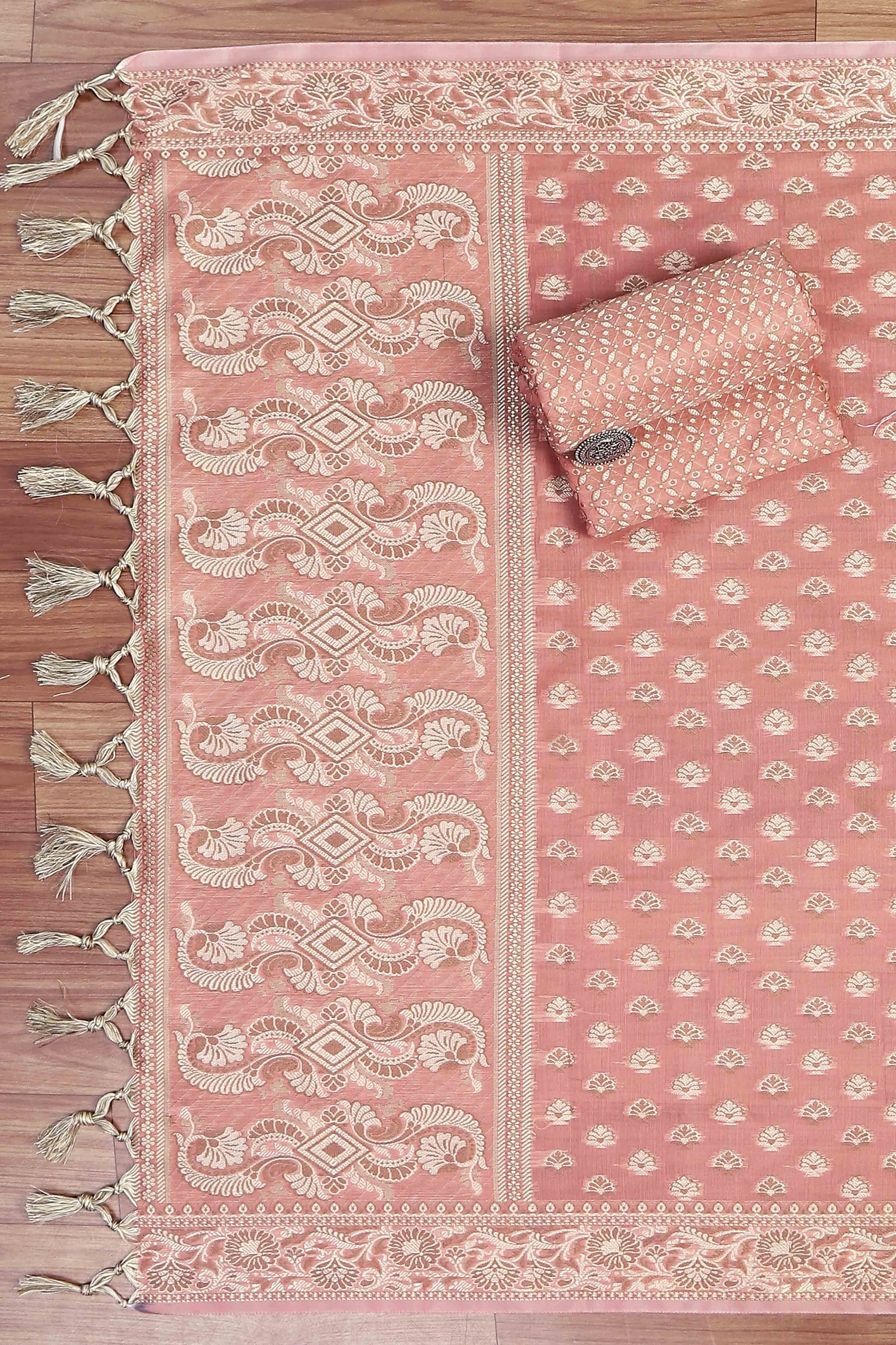 Mustard Poly Cotton Banarasi Unstitched Suit Set image number 3