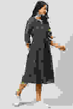 Indigo Art Silk A-Line Printed Kurta Dress image number 3