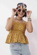 Mustard Cotton Floral Tie-Up Back Top image number 5