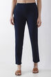 Navy Blue Solid Cotton Lycra Straight Pants image number 4