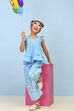 Blue Cotton Printed A-line Suit Set