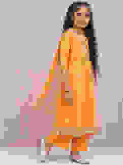 Orange Art Silk A-Line Straight Kurta Palazzo Suit Set image number 5