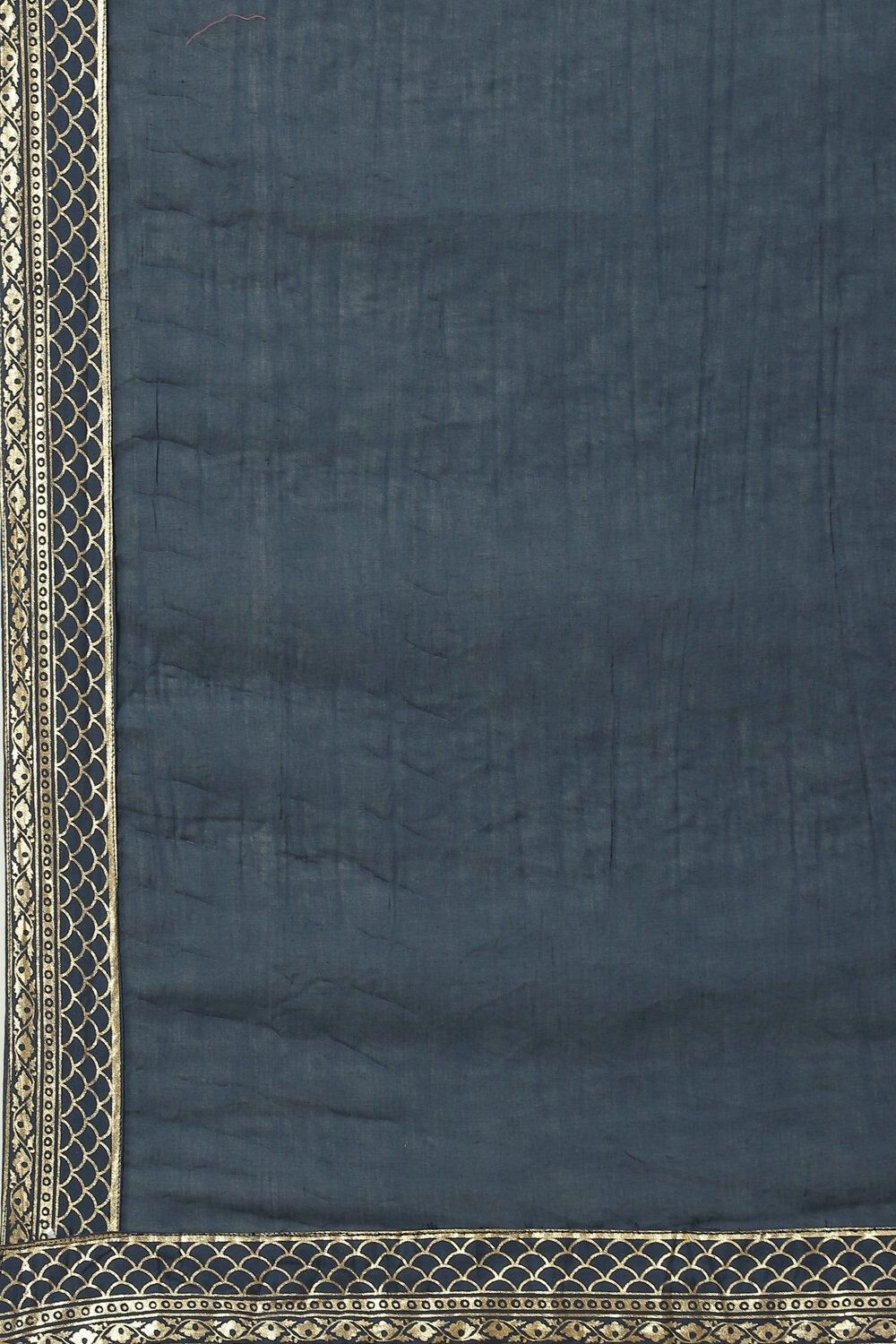 Navy Blue Embroidred Cotton Anarkali Suit Set image number 3