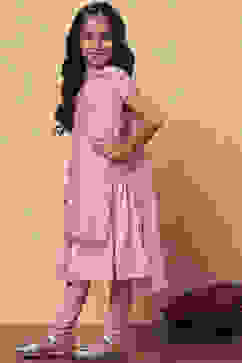 Pink Metallic Print Layered Flared Suit Set image number 3