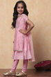 Pink Metallic Print Layered Flared Suit Set image number 3
