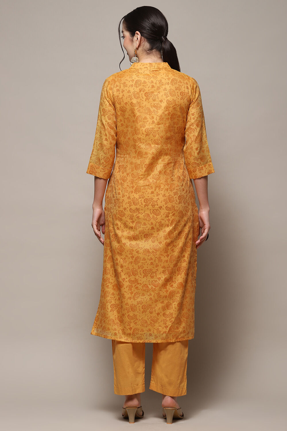 Yellow Cotton Blend Unstitched Suit set image number 6