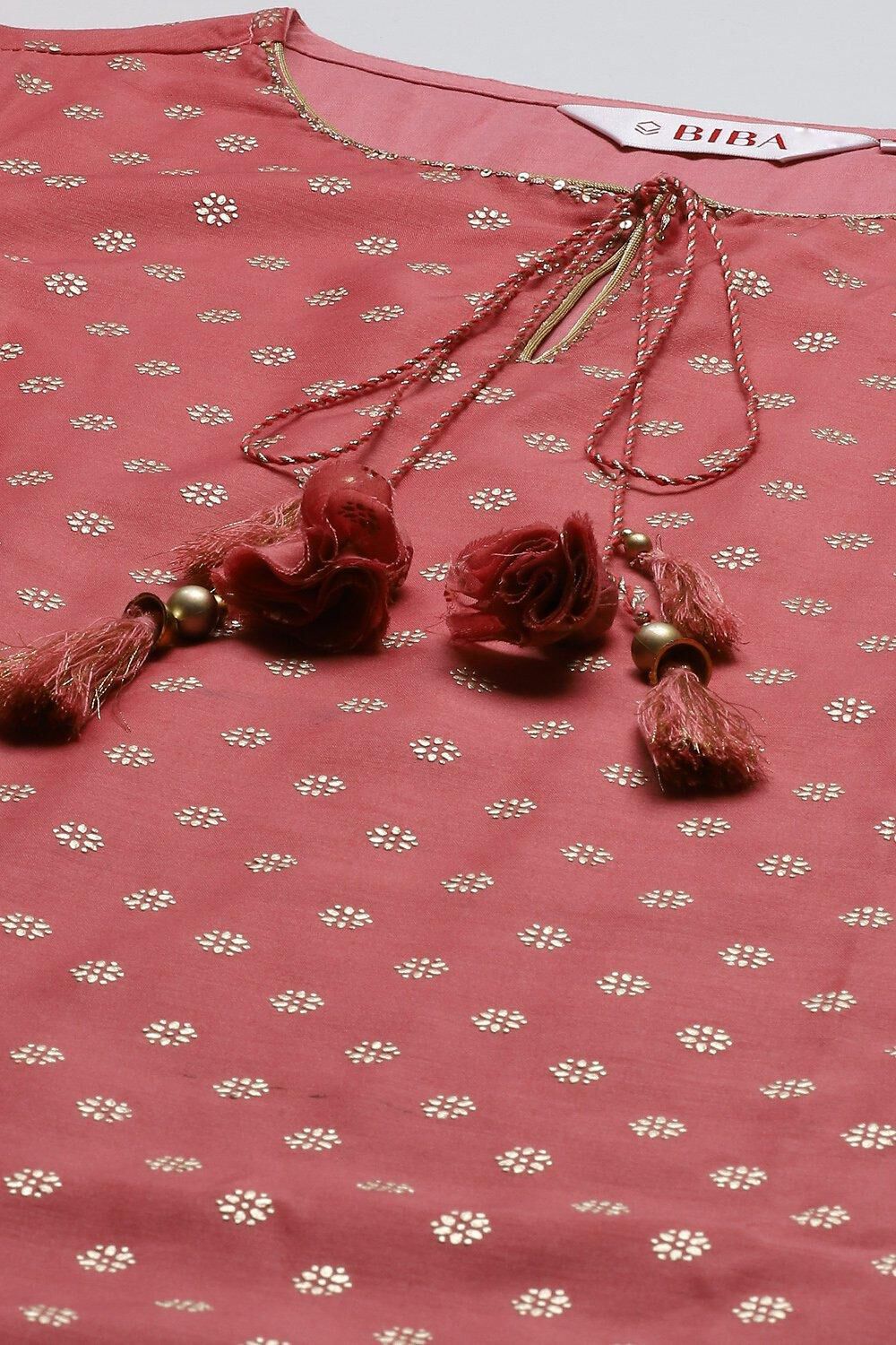 Dusky Pink Printed Straight Kurta Palazzo Suit Set image number 1