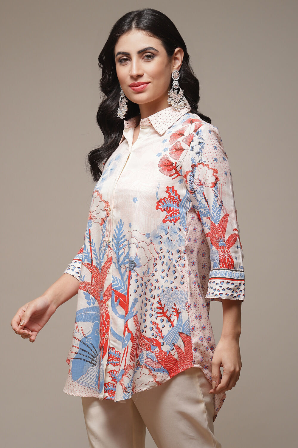 Ecru Rayon Printed Shirt image number 3