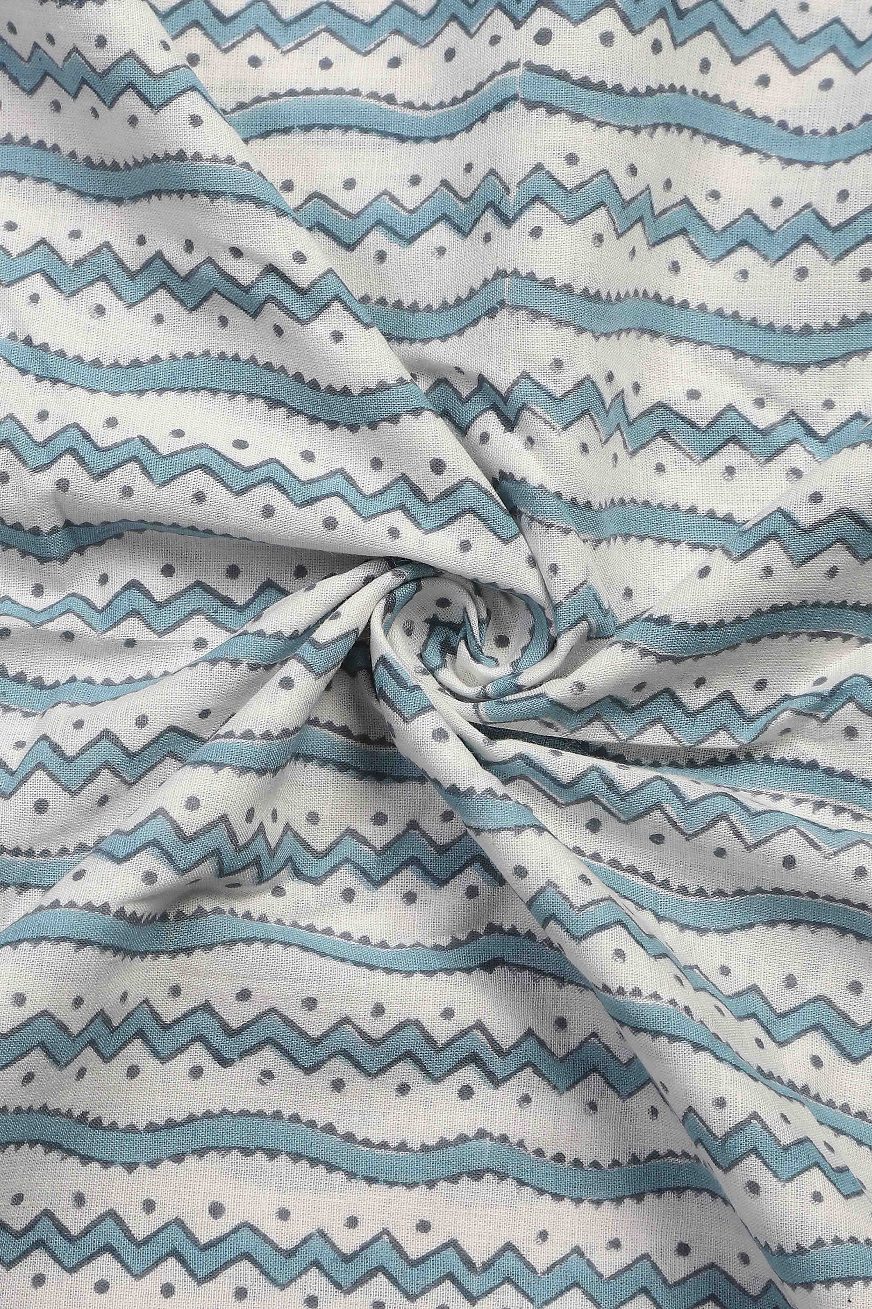 Sky Blue Cotton Hand Block Print Unstitched Suit Set image number 2