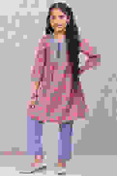 Blue Cotton Straight Printed Kurta Set image number 5