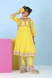 Yellow Cotton Embroidered Kalidar Suit Set