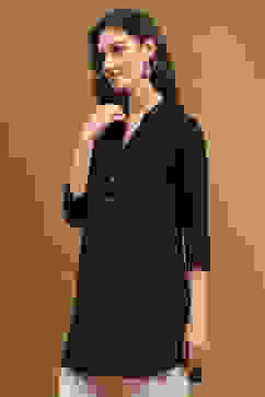 Black Solid Shirt Collar Straight Short Kurti image number 3