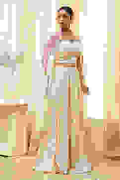 Ivory Georgette Embroidered Lehenga Set image number 5