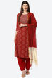 Red Cotton Unstitched Suit Set image number 0