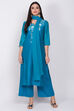 Blue Poly Cotton Straight Kurta Palazzo Suit Set image number 2