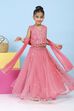 Pink Cotton Mirror Work Embroidered Lehenga Set image number 0