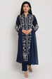 Blue Viscose Silk Front Open Kurta Regular Pant Suit Set image number 0