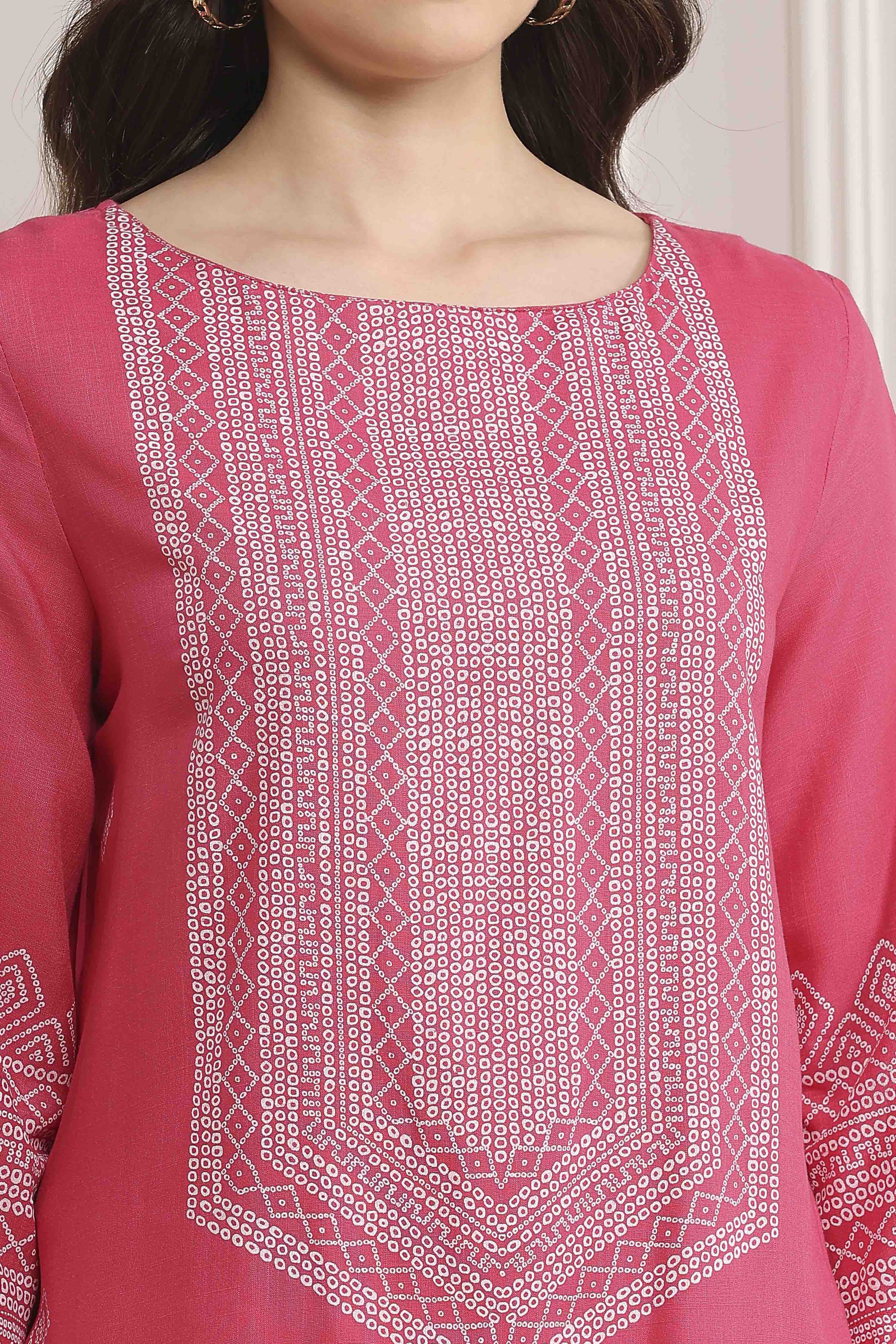 Pink Printed Short Kurta image number 1