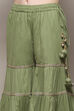 Sap Green Cotton Blend Straight Kurta Garara Suit Set image number 2